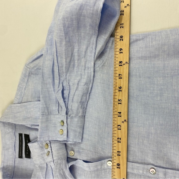 Tahari Women’s Sky Blue Gray‎ 100% Linen Button Front Top Blouse Tunic Sz L - Picture 10 of 13